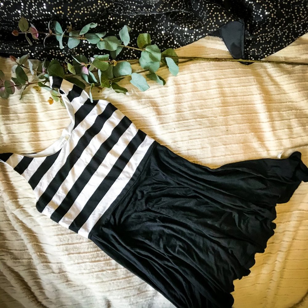 Umgee Black and White Striped Stretch Dress